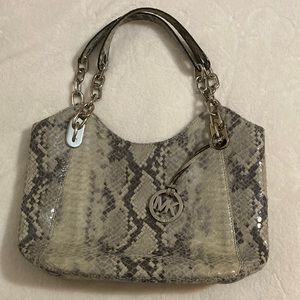 Michael Kors purse, faux snakeskin, embossed, browns